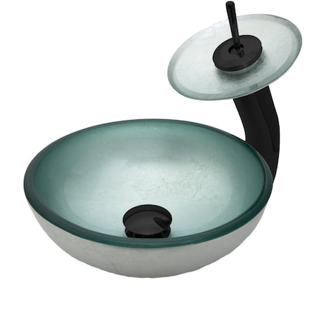 Novatto Mini 12-inch Silver Foiled Glass Vessel Bath Sink Set, Matte Black NSFC-7032-1217003MB